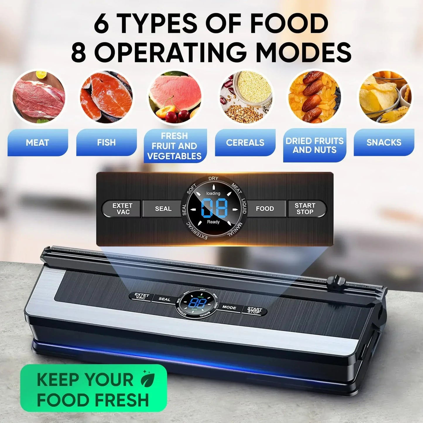 Vacuum Sealer Automatic Air Sealing Food Vacuum Sealer Machine for Dry and Moist Food 6 Modes with Build - in Cutter 5mm Heater - Tropical Treasures LTD