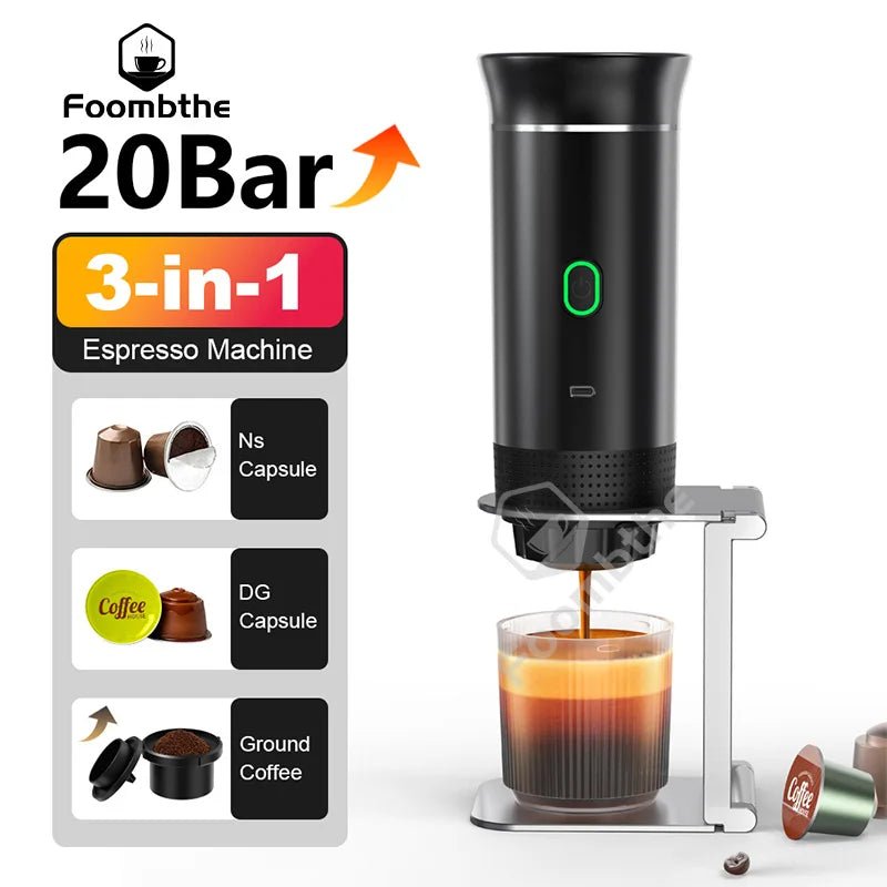 Wireless Electric Portable Espresso Coffee Machine for Car & Home Camping Coffee Maker 3 - in - 1 Capsule Powder Travel Coffee Maker - Tropical Treasures LTD