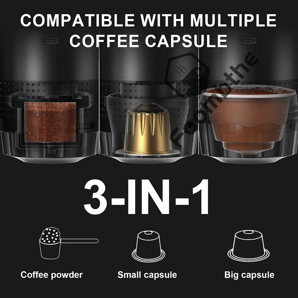 Wireless Electric Portable Espresso Coffee Machine for Car & Home Camping Coffee Maker 3 - in - 1 Capsule Powder Travel Coffee Maker - Tropical Treasures LTD
