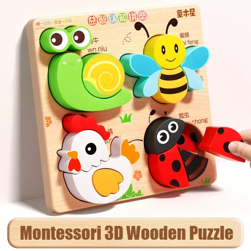 Baby Montessori Education Toys Kids 3D Wooden Puzzle Animal Traffic Jigsaw
