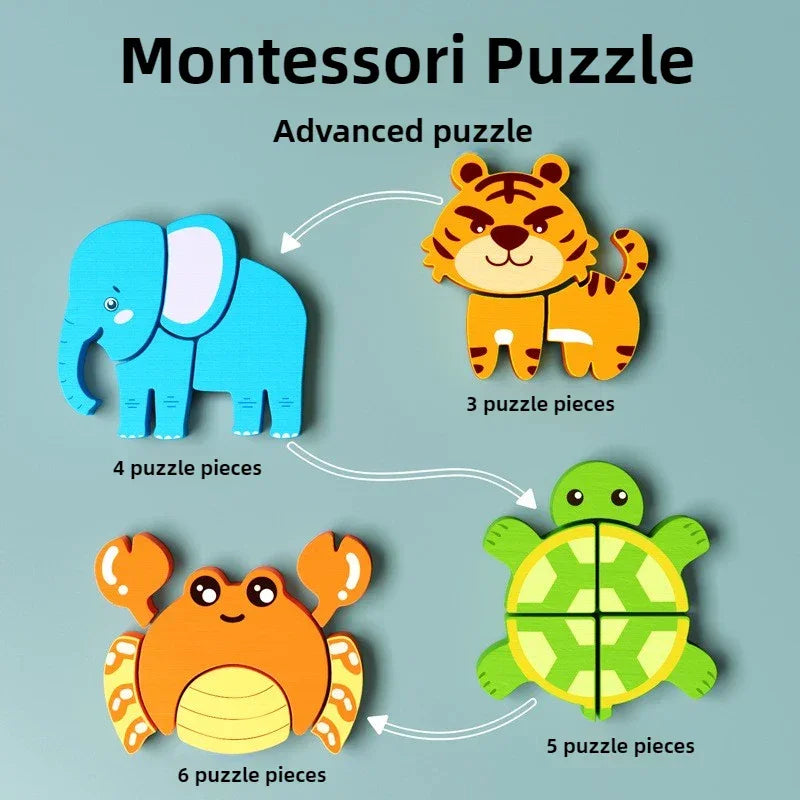 Baby Montessori Education Toys Kids 3D Wooden Puzzle Animal Traffic Jigsaw