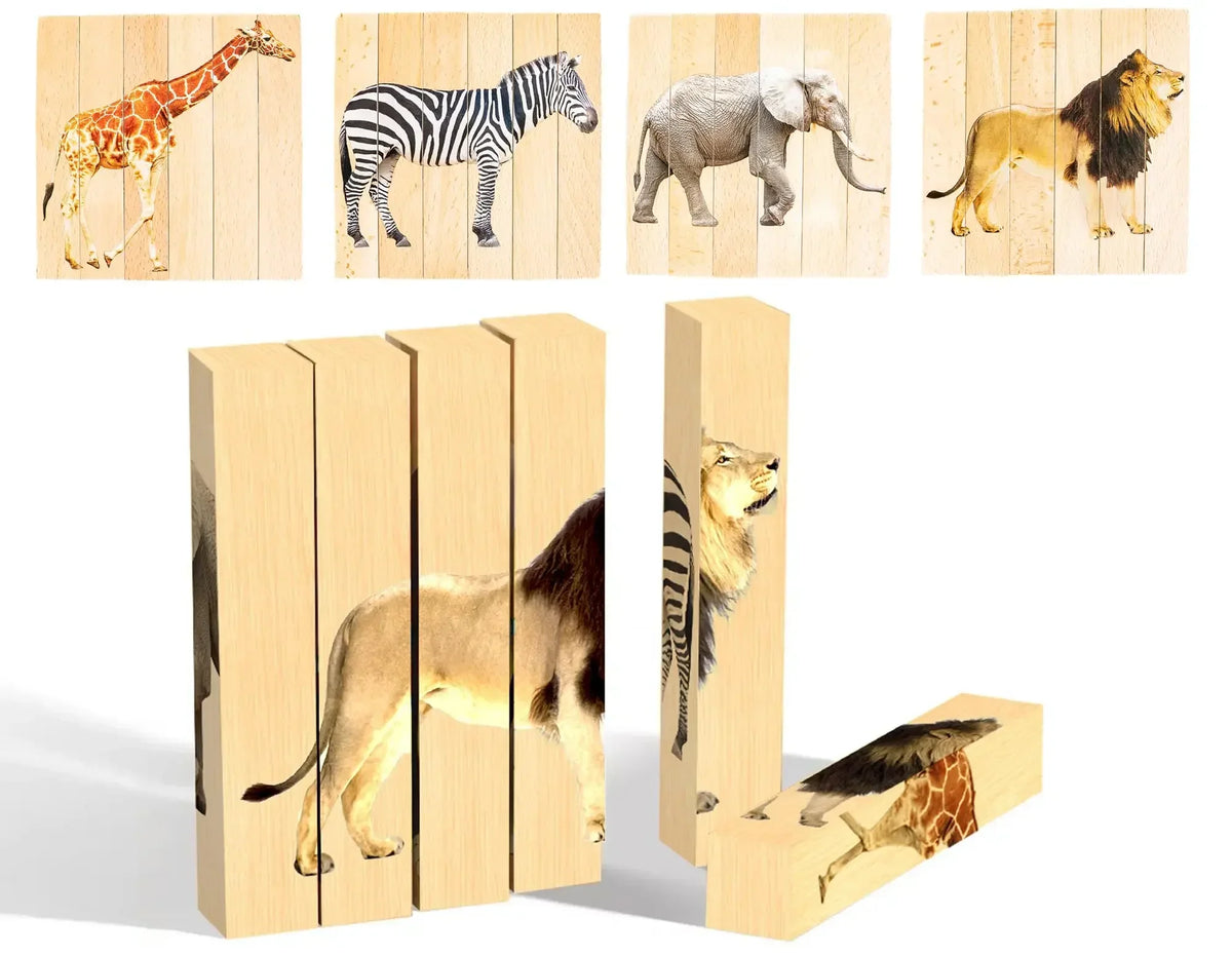 4 in 1 Wooden Animal Puzzles Baby Montessori Toys Educational Toy for Children Toddler Solid Wood Puzzle Blocks Kid Learning Toy