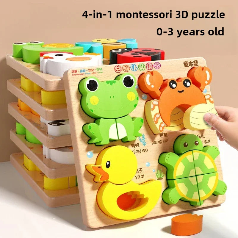 Baby Montessori Education Toys Kids 3D Wooden Puzzle Animal Traffic Jigsaw