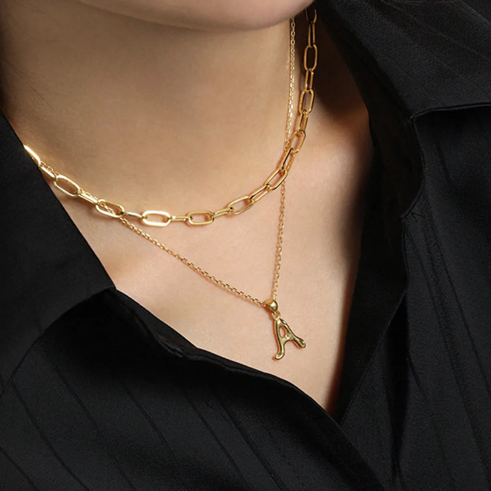 Sterling Silver Gold Letter A-Z Initial Alphabet Charm Accessories Choker Chain Necklace Making Fine Jewelry