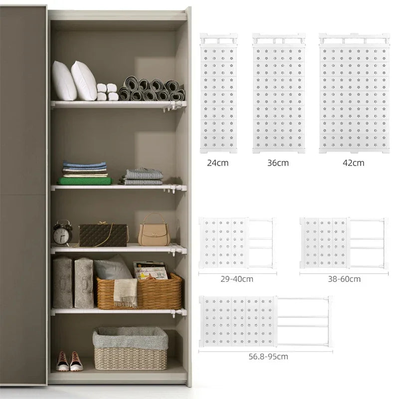 Adjustable Closet Organizer Storage Shelf Wall Mounted Rack Space Saving Wardrobe