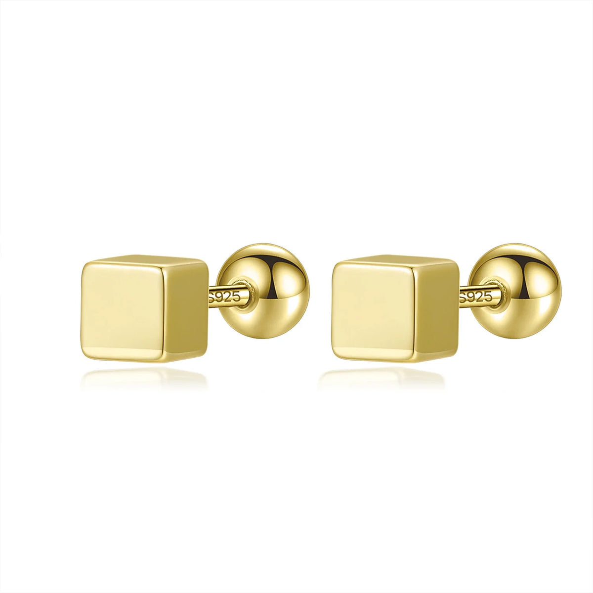 Sterling Silver Square Bead Screw Stud Earrings Fashionable Trendy Jewelry Accessory