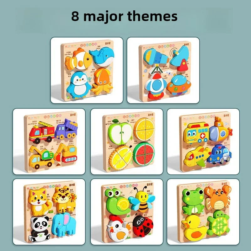Baby Montessori Education Toys Kids 3D Wooden Puzzle Animal Traffic Jigsaw