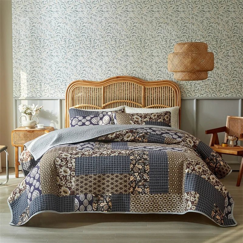 Boho Floral Reversible Bedspread Coverlet Set Soft Patchwork Bedding for All Seasons Farmhouse Garden Theme - Tropical Treasures LTD