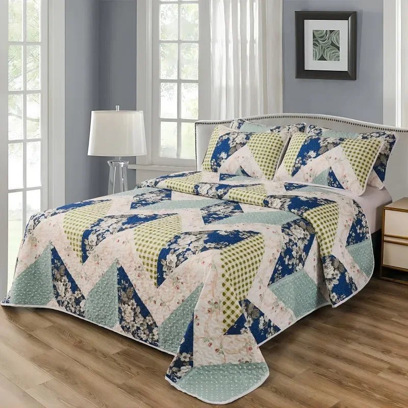 King Size Bedspread Set with Pillowcases Soft Breathable Flower Pattern Bedding for All Seasons Modern Style Quilted Microfiber - Tropical Treasures LTD
