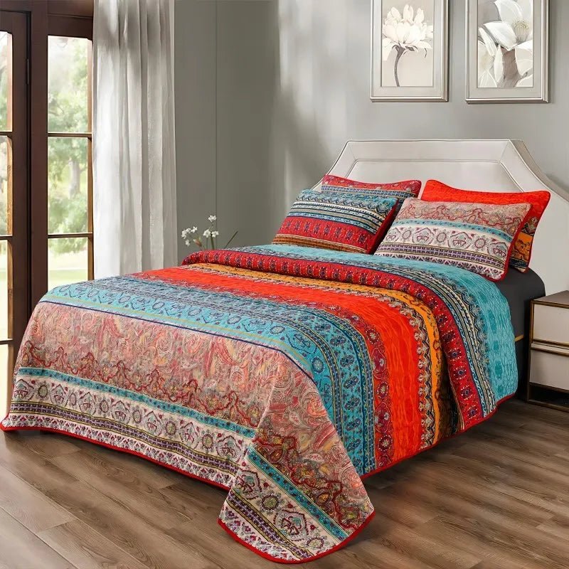 King Size Bedspread Set with Pillowcases Soft Breathable Flower Pattern Bedding for All Seasons Modern Style Quilted Microfiber - Tropical Treasures LTD