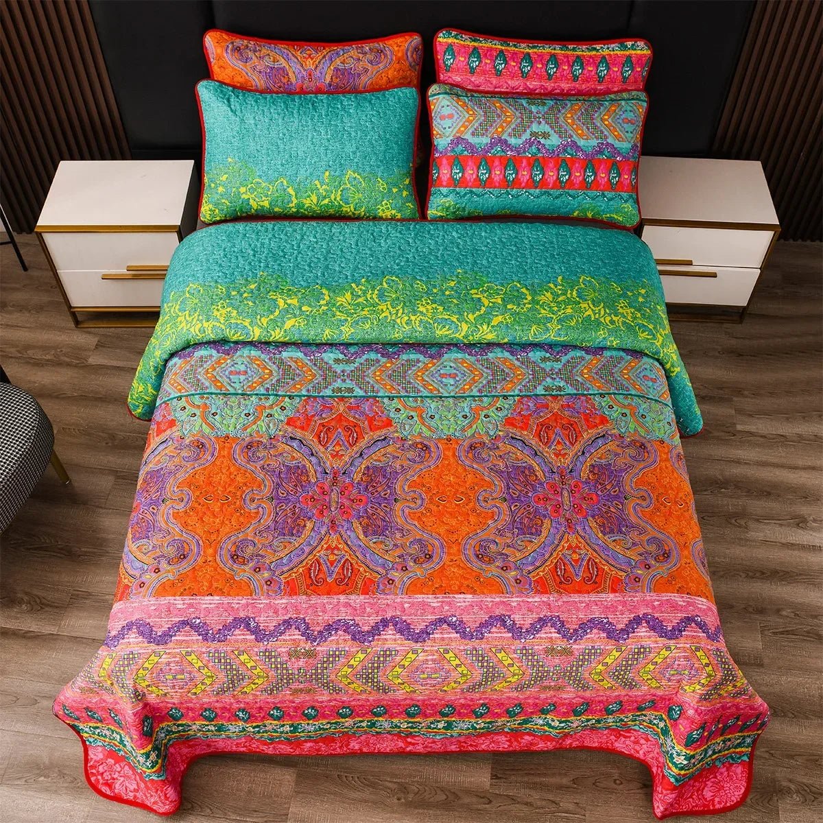 King Size Bedspread Set with Pillowcases Soft Breathable Flower Pattern Bedding for All Seasons Modern Style Quilted Microfiber - Tropical Treasures LTD