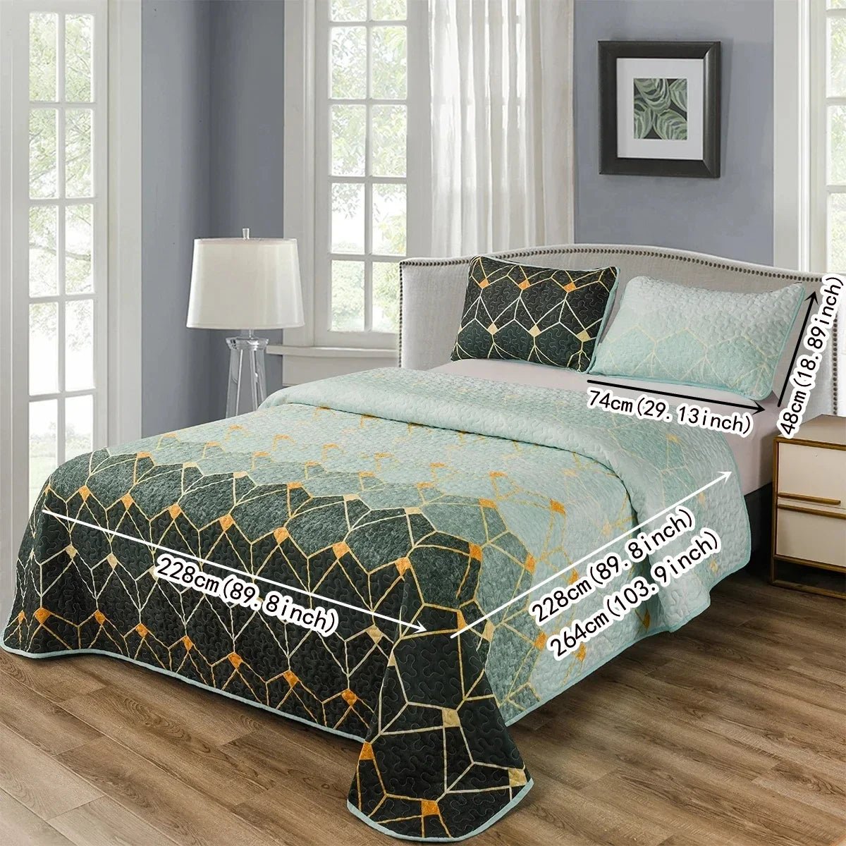 King Size Bedspread Set with Pillowcases Soft Breathable Flower Pattern Bedding for All Seasons Modern Style Quilted Microfiber - Tropical Treasures LTD