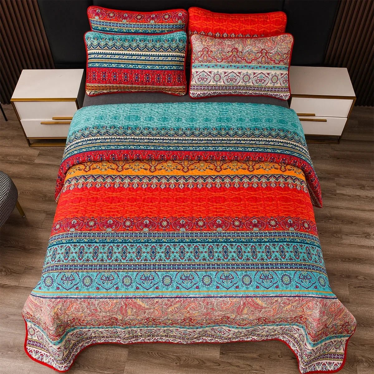 King Size Bedspread Set with Pillowcases Soft Breathable Flower Pattern Bedding for All Seasons Modern Style Quilted Microfiber - Tropical Treasures LTD