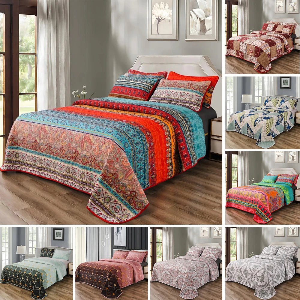 King Size Bedspread Set with Pillowcases Soft Breathable Flower Pattern Bedding for All Seasons Modern Style Quilted Microfiber - Tropical Treasures LTD