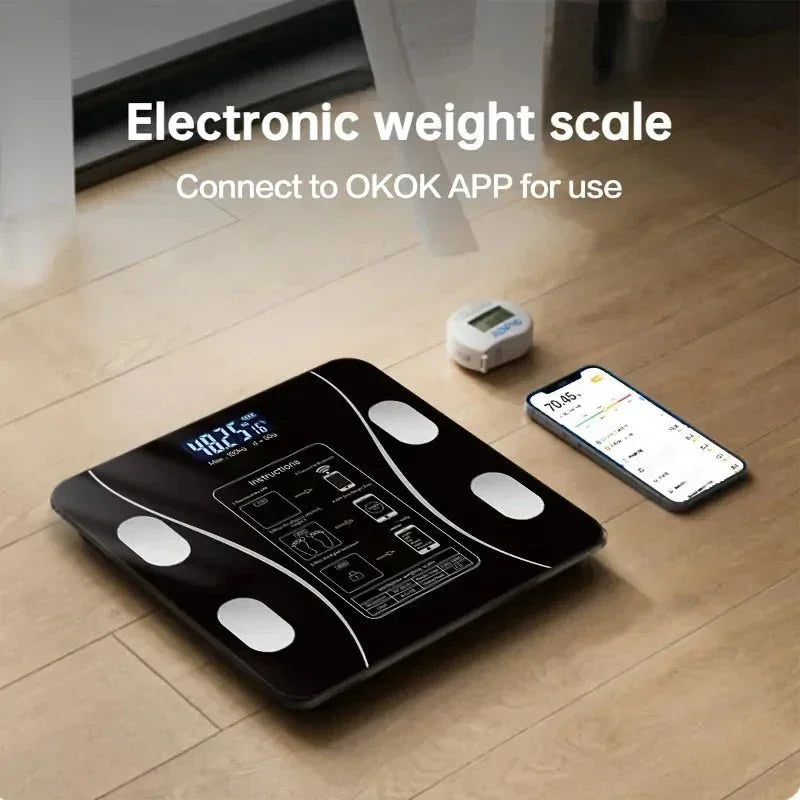 Black Wireless Smart Body Fat Scale Digital Bathroom Weight Scale with Large Display Memory Function for Health Monitoring - Tropical Treasures LTD