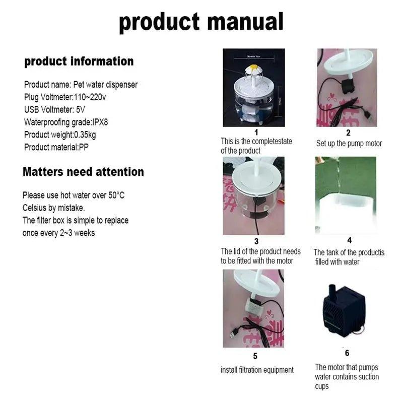 Pets Water Fountain Auto Filter USB Electric Mute Cat Drinker Bowl 1200mL Recirculate Filtring Drinker for Cats Water Dispenser - Tropical Treasures LTD