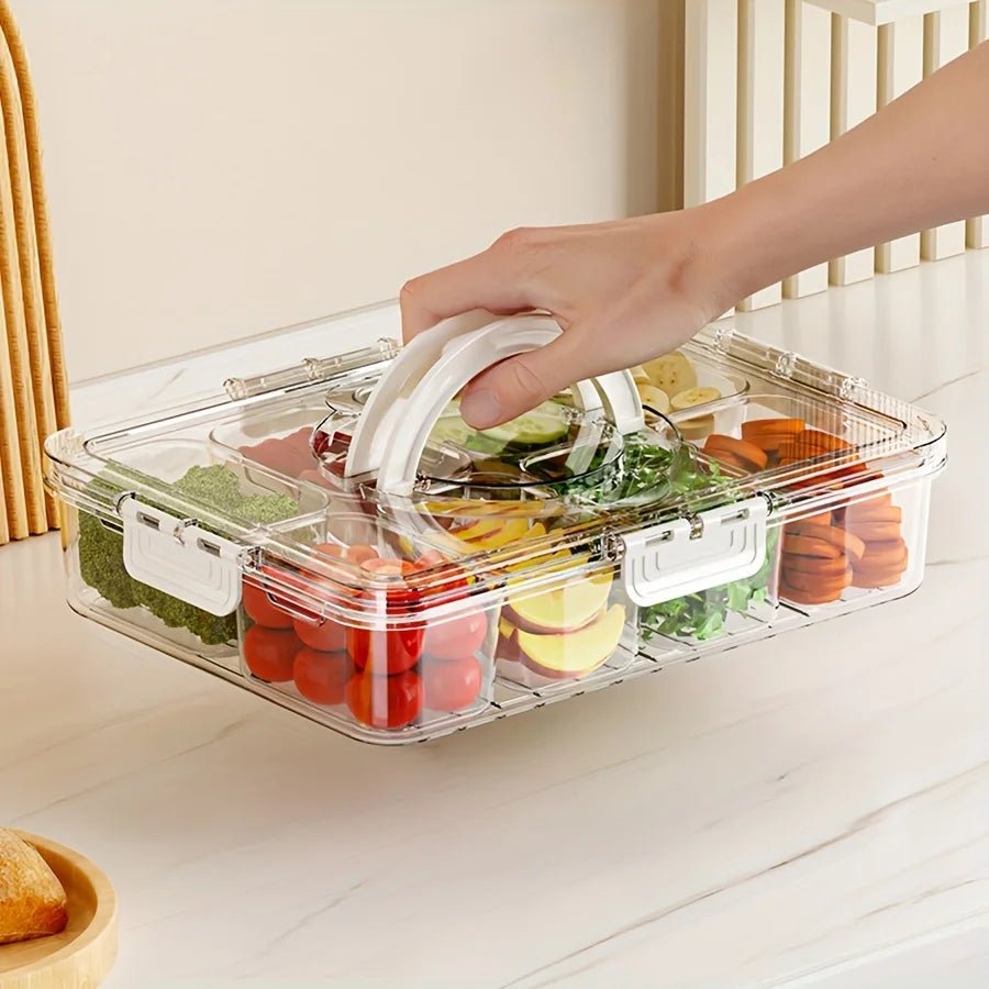 Divided Serving Tray with Lid , Food Storage Container, Snack Box, 8 Compartment Snack Containers, Fruit Storage Containers - Tropical Treasures LTD