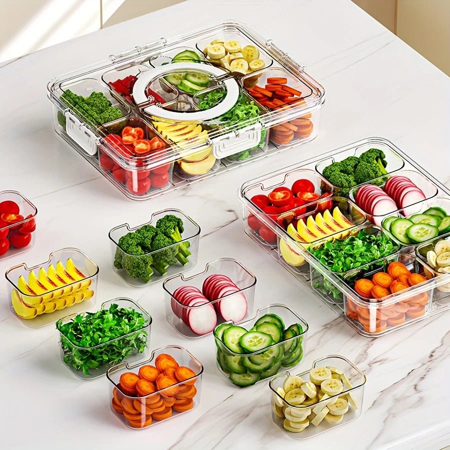 Divided Serving Tray with Lid , Food Storage Container, Snack Box, 8 Compartment Snack Containers, Fruit Storage Containers - Tropical Treasures LTD