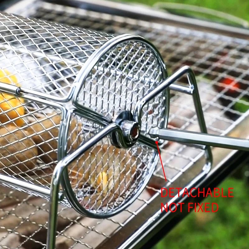 Stainless Steel Rolling BBQ Grill Mesh Basket Grill Rotisserie Basket roll Barbecue cage Roaster - Tropical Treasures LTD