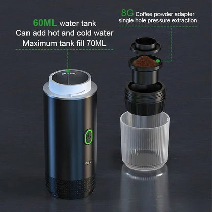 Wireless Electric Portable Espresso Coffee Machine for Car & Home Camping Coffee Maker 3 - in - 1 Capsule Powder Travel Coffee Maker - Tropical Treasures LTD