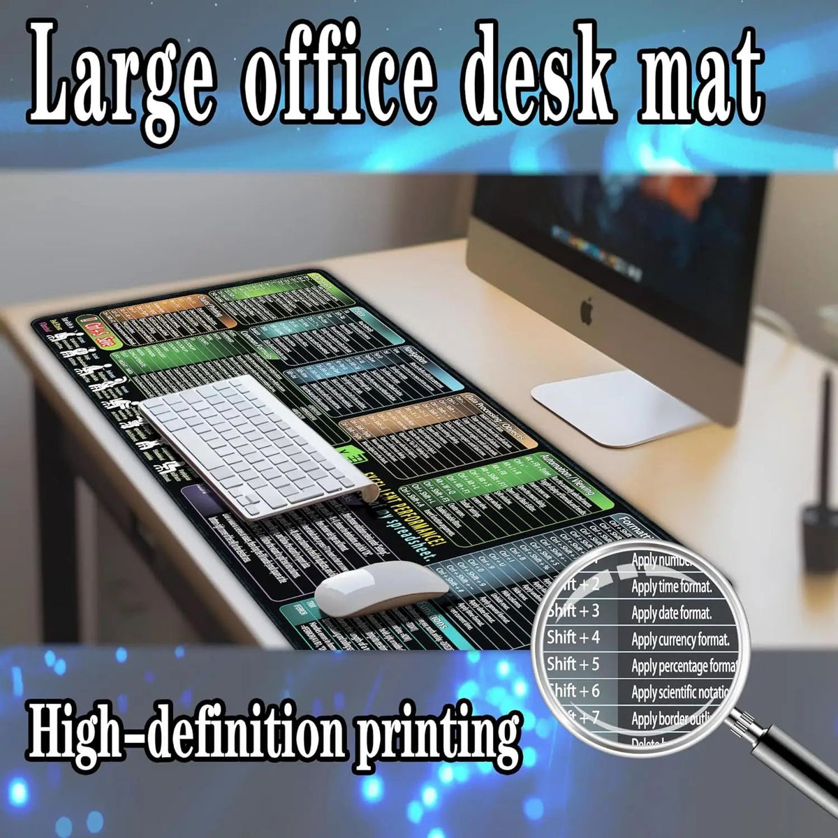 Extra Large Excel Cheat Sheet Mousepad - Office Keyboard Shortcuts Desk Accessory Computer Desk Pad Fabric Material - Tropical Treasures LTD