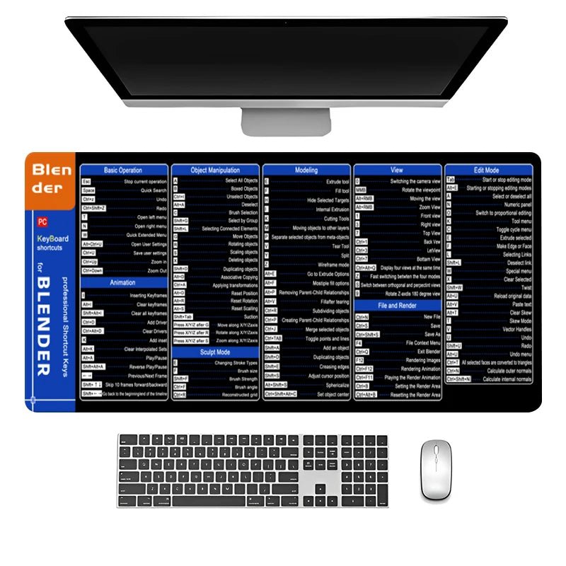 Large Blender Shortcuts Mouse Pad Cheat Sheet Professional Keyboard & Mousepad for Software Engineers Web AI Office Users - Tropical Treasures LTD