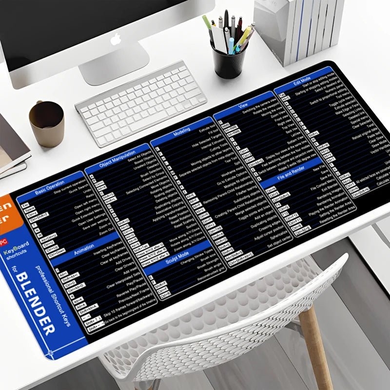 Large Blender Shortcuts Mouse Pad Cheat Sheet Professional Keyboard & Mousepad for Software Engineers Web AI Office Users - Tropical Treasures LTD
