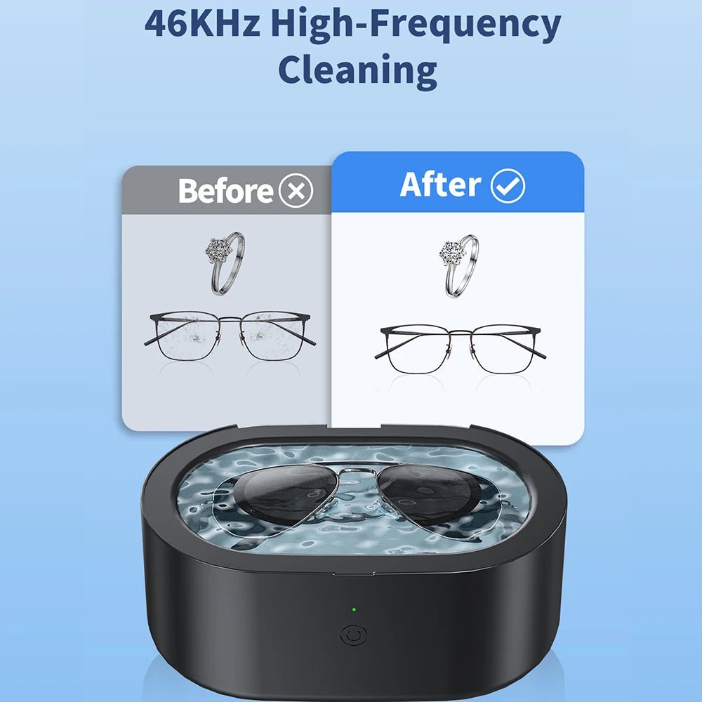 KUNPHY 600ml Ultrasonic Cleaner Black Wave Cleaning Machine for Jewelry Polishing Glasses Watches Razors Denture - Sonic Cleaner with USB - Tropical Treasures LTD