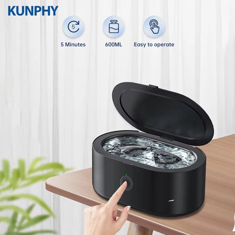KUNPHY 600ml Ultrasonic Cleaner Black Wave Cleaning Machine for Jewelry Polishing Glasses Watches Razors Denture - Sonic Cleaner with USB - Tropical Treasures LTD